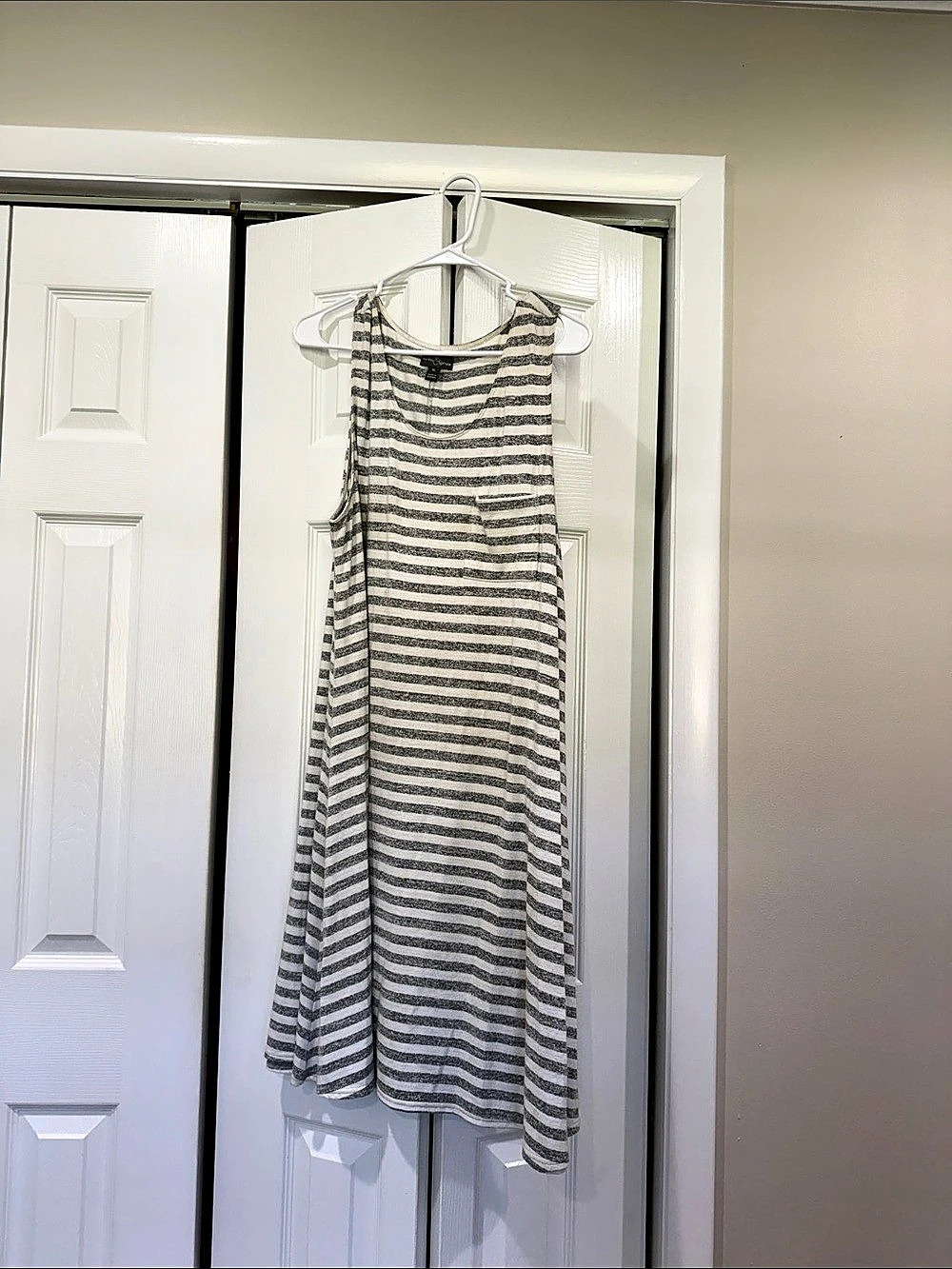 Madewell Striped Pocket Tee Dress Gray & White